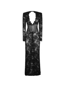 Платье с кружевной отделкой Nissa, черный