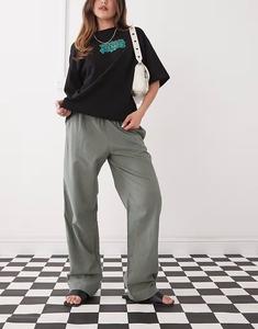 Льняные брюки Monki цвета хаки