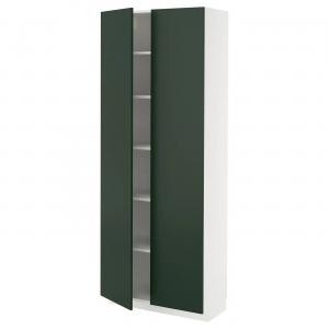 Высокий шкаф с полками METOD IKEA, 80x37x200 см, цвет white/havstorp deep green