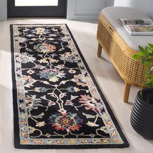 Ковер SAFAVIEH, 69 x 244 см, Blossom Collection, Black/Blue, геометрический дизайн, идеален для помещений с высокой проходимостью в гостиной, спальне, столовой (BLM473Z)