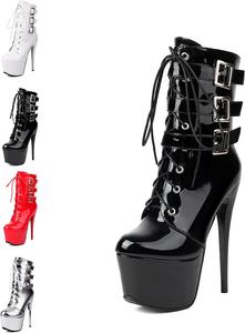 Женские ботильоны на каблуке-стилетто с высокой платформой, круглым носом, шнуровкой, средней голенью, пряжкой и молнией Generic, Black