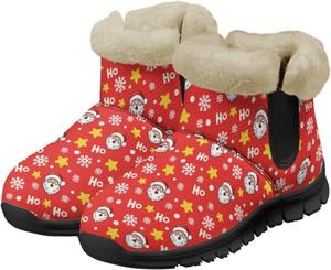 Женские классические зимние сапоги Комфортные пушистые уютные сапоги для снега Без шнуровки Ботильоны на низком каблуке Повседневная обувь Рождественские снегоступы Chririnla, Christmas Santa Claus