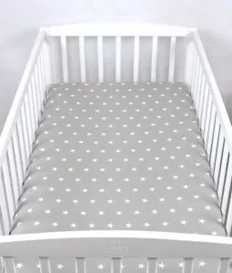 Простыня на резинке BabyLux 60x120 см - хлопок, мягкая и дышащая - простыня на резинке для детской кровати, 91 звезда, серая BABYLUX