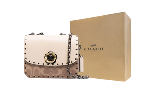 Мадисон Мини-сумка через плечо из телячьей кожи, женская абрикосовая с монограммой COACH, gift box set (basic set+желтый box)