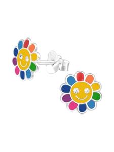 Alexander York Серьги-гвоздики в виде цветка с белым кристаллом на лицевой стороне, комплект из 2 штук