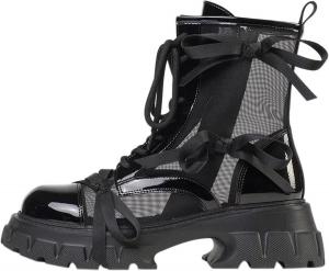 Женские ботинки FANFENG осенние модные короткие с вырезами на платформе, дышащая сетка, удобные кожаные туфли на платформе, сексуальные для вечеринок и ночных клубов (Цвет: черный, Размер обуви: 5.5)