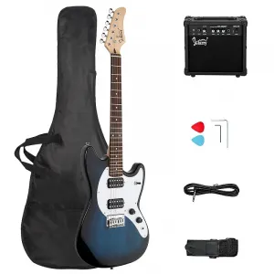 Электрогитара Glarry GMF с грифом из древесины лауреля, звукосниматели HH, синия / усилитель 20 Вт