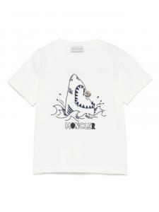 Футболка из хлопка с изображением акулы Moncler Enfant, белый