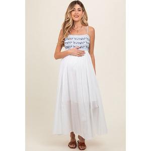 Синий макси-платье для беременных с цветочным принтом и шнуровкой на спине Pinkblush