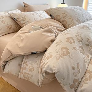 Jie Liya Комплект постельного белья из 3 предметов (простыня на резинке 90 см, пододеяльник 150х20 см), жаккард, вельвет, цвет Yueyi Tang - Tea Brown, гребенной хлопок Синьцзян