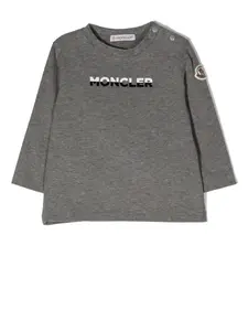 Футболка с длинными рукавами и нашивкой-логотипом Moncler Enfant, серый
