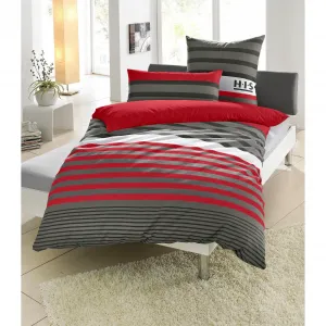 Постельное белье H.I.S «Марджоран» в полоску, 100% хлопок, размеры постельного белья 135х200, 155х220 и 200х200 см, комплект постельного белья качества Линон или лен. С кнопками, красный