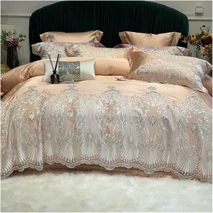 Generic Комплект постельного белья из парчового хлопка с кружевной отделкой