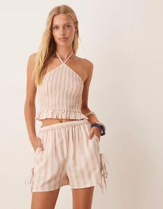 Пляжный комбинезон Aray в полоску с бантом в розово-белой гамме