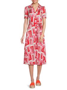 Платье-рубашка миди с геометрическим принтом и складками Karl Lagerfeld Paris, розовый/мульти