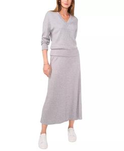 Женский свитер с V-образным вырезом, длинными рукавами и макси-юбкой Vince Camuto, серый