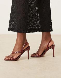 Glamorous босоножки Wide Fit на каблуке с пряжкой из бордовой лакированной кожи