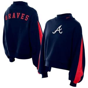 Женский свитшот navy atlanta braves с воротником-стойкой и рукавами-фонариками New Era