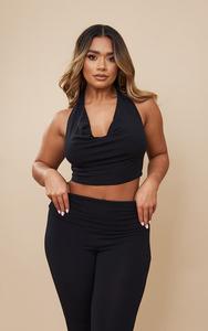 PrettyLittleThing Укороченный топ из черного джерси с воротником-хомутом