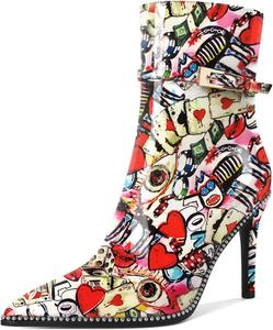 Женские ботильоны Soireelady с заостренным носком и высоким каблуком, украшенные бисером, короткие ботинки с металлической пряжкой и боковой молнией, каблук 10 см, Multi Color