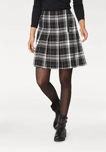 Плиссированная юбка Aniston CASUAL с декоративной молнией спереди, черно-белый