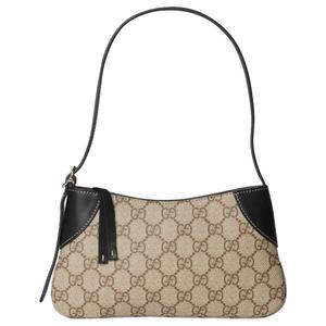 Покрытая тканью кожаная сумка через плечо экстра мини женская черно-бежевая GUCCI