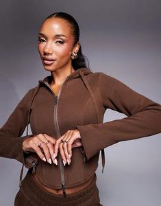 Wanderdoll Everyday флисовый корсет с капюшоном на молнии, цвет шоколадный