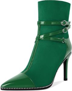 Женские ботильоны SAMMITOP на высоком каблуке с острым носком, сексуальные с ремешком и пряжкой, молнией, серебристыми бусинами, осенне-зимние короткие сапожки, туфли на каблуке 10 см