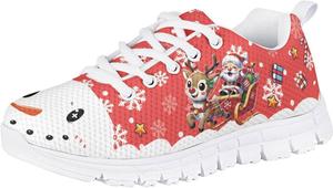 Рождественские кроссовки Forchrinse для девочек и мальчиков, легкие шнурованные ходовые кроссовки, повседневные беговые кроссовки с противоскользящей подошвой, Santa Claus Deer Snowman