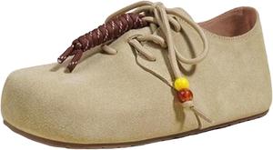 Женские туфли на каблуке из коровьей кожи, с толстой подошвой, с круглым носком и ремешками Generic, Beige