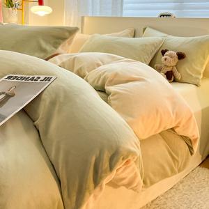 Yalu Комплект постельного белья из 4 предметов (простыня 150 см, пододеяльник 180х220 см), вельвет, флис, цвет Green Fruit + Milkshake Yellow