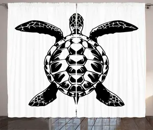 Штора ABAKUHAUS Черепаха в деревенском стиле, однотонная графика, универсальная ленточная штора для гостиной с петлями и крючками, 280 x 225 см, цвет: антрацитовый серый и белый Abakuhaus