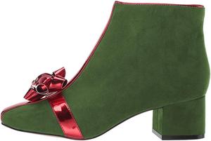 Женские ботильоны Pazzion с закрытым круглым носком, из двух материалов, на низком массивном каблуке, с боковыми молниями, цветочные короткие ботинки, элегантные для работы в офисе, размеры US 4-16, Green