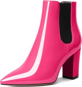 Женские ботильоны Mettesally на щиколотку с острым носком, массивным каблуком, на высоком каблуке, с эластичной вставкой Челси, зимние ботинки, Hot Pink
