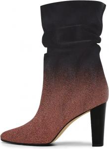 Женские сапоги FSJ свободного кроя до середины икры, заостренный носок, массивный высокий каблук, классические ботильоны на щиколотке, эластичная кожа, без застежек, зимние широкие сапоги для верховой езды, размеры 4-15 US, Salmon Glitter