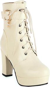 Женские ботильоны VOKLIN на массивной платформе с высоким каблуком, круглым носком, шнуровкой, молнией и пряжкой, элегантные короткие ботинки, Beige Apricot-Velvet Lined