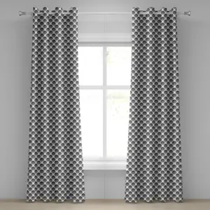 Штора на люверсах ABAKUHAUS с геометрическим рисунком в виде кругов, с непрерывным волнистым узором в виде перекрученных внутренних горизонтальных дуг, декоративная, двухпанельная, 280 x 260 см, цвет белый/черный Abakuhaus