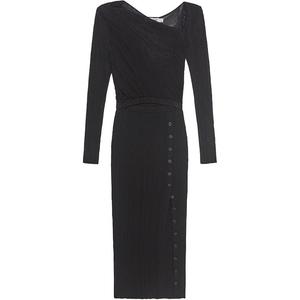 Self Portrait Длинное Платье с Длинными Рукавами Женское Классическое Черное