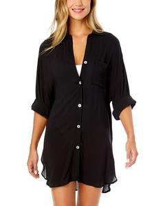 Рубашка бойфренда Энн Коул с застежкой на пуговицы Anne Cole, черный