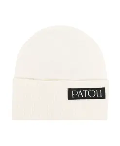 Вязаная шапка с нашивкой логотипом Patou, белый