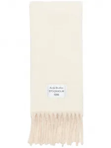 Шарф с бахромой и нашивкой-логотипом Acne Studios, белый