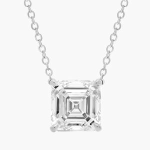 Подвеска-солитер с выращенным в лаборатории бриллиантом Asscher Cut из 14-каратного белого золота (3 карата, двойной цвет - FG / VS2-SI1) Blue Nile