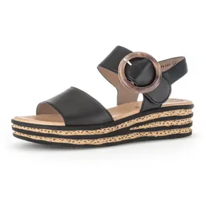 Босоножки Gabor на танкетке, летние туфли, босоножки на танкетке, с декоративной пряжкой, черный