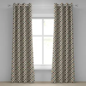 Геометрическая штора на люверсах ABAKUHAUS, античный восточный узор, арабески, восточный стиль, марокканские мотивы, декоративные двухпанельные шторы, 280 см x 260 см, цвет: бежевый, коричневый, белый, зеленый