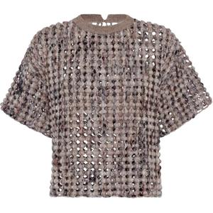 Топ короткий рукав вязаный Brunello Cucinelli, Taupe