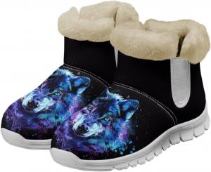 Женские зимние ботинки chaqlin Wolf Snow, высокие до щиколотки, модные, с мягким флисовым утеплителем, уютные с плоским каблуком, легкие, повседневные, для работы, прогулок и походов, Blue Wolf Head Pattern