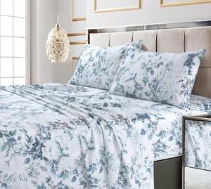 Комплект постельного белья Vernazza из хлопкового сатина с принтом, плотность ткани 300 нитей, размер Queen Tribeca Living, синий