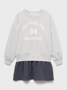 Детское хлопковое платье-свитшот с калифорнийским принтом Mango, Pastel Grey