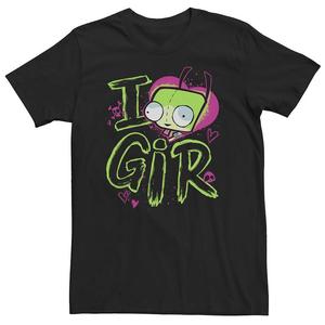 Футболка с сердечками Big & Tall Invader Zim I Love Gir Licensed Character, черный