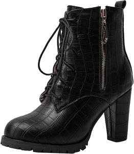 Женские ботильоны на высокой платформе и толстом каблуке VOKLIN, с круглым носком, шнуровкой и молнией, стильные короткие ботинки, Black-Velvet Lined